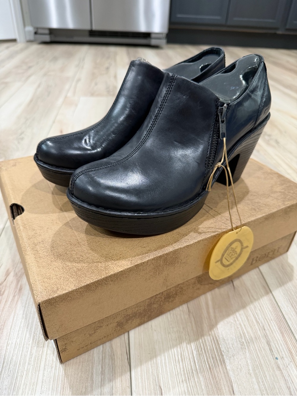 Born Black Leather Zip Platform Heels